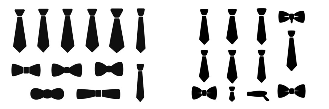 Collection of black ties and bow ties arranged in a stylish manner for display or design purposes