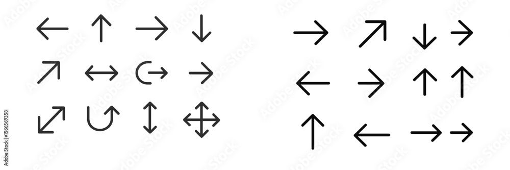 Poster vector arrows in various directions illustrating movement and navigation concepts on plain backgroun