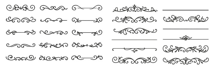 Decorative ornate borders and flourishes for graphic design projects and print materials showcasing elegance and style