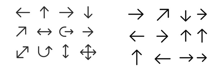 Vector arrows in various directions illustrating movement and navigation concepts on plain background