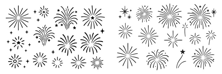 Fireworks display featuring diverse patterns and shapes celebrating an event during nighttime in a festive atmosphere