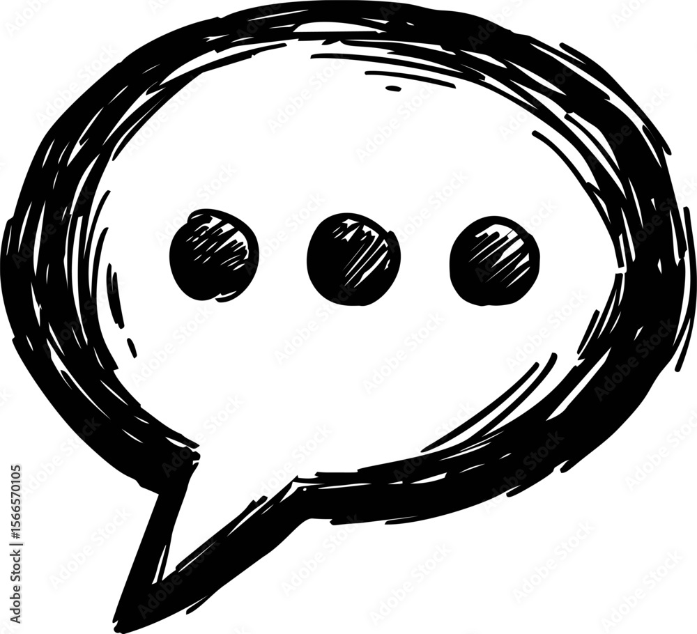 Poster Black and white sketch of a speech bubble with three dots indicating conversation