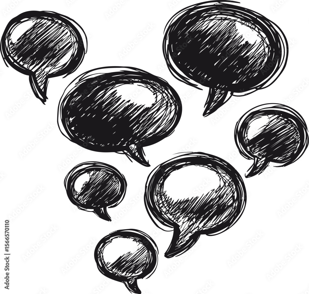 Poster hand-drawn speech bubbles with sketchy texture illustrating communication