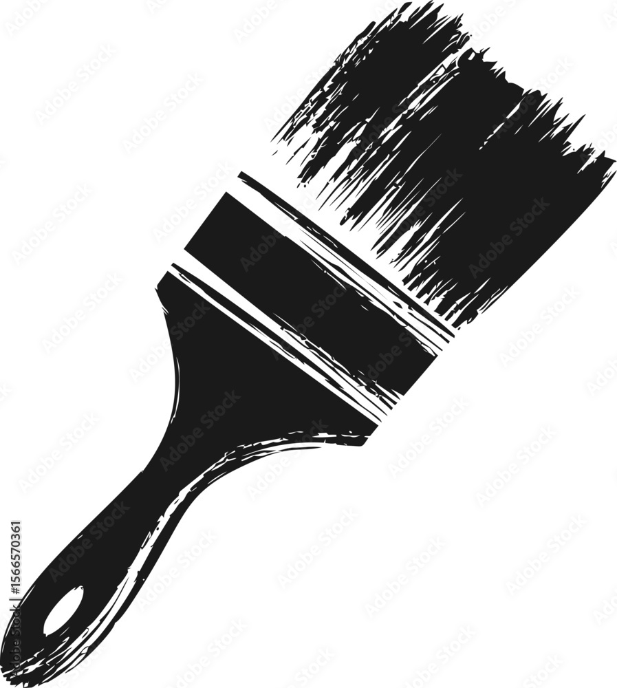 Poster black and white illustration of a large paintbrush with textured bristles