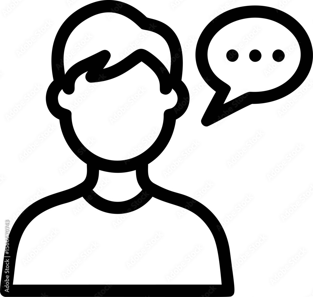 Poster simple black outline of a person with a speech bubble concept of communication