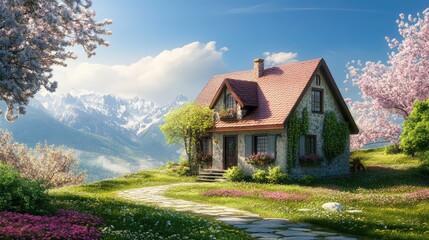 Obraz premium photorealistic spring houses