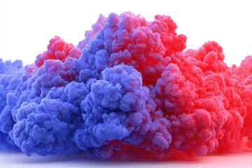 A vibrant display of colorful smoke clouds in a stark white background