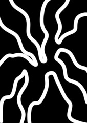 Abstract white line art on black background depicting fluid shapes  