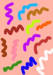 Colorful abstract wavy lines on pink background  