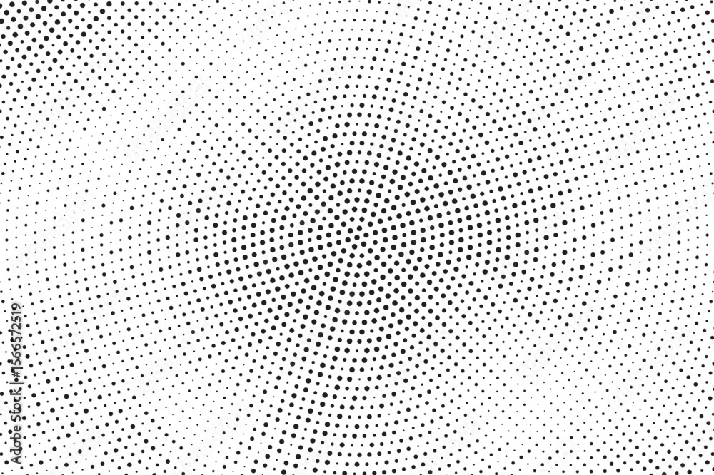 Poster Radial halftone gradient background. Dotted concentric texture with fading effect. Black and white circle shade wallpaper. Grunge rough vector. Monochrome backdrop