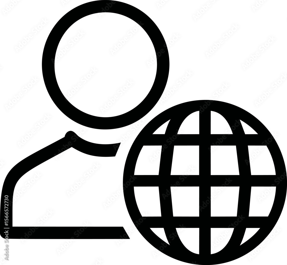 Poster minimalist person icon with globe symbol for global communication concept