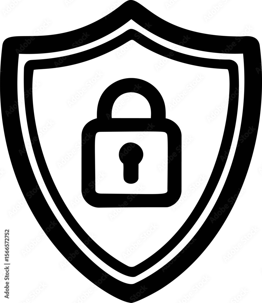 Poster black shield with a lock symbol representing security and protection