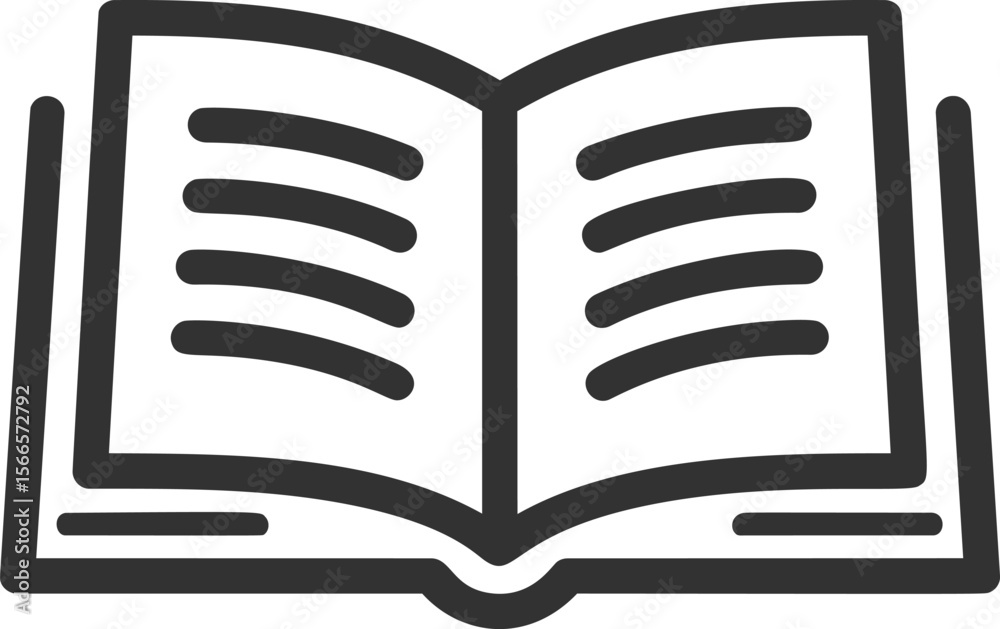 Poster Open book icon with lines representing text in black and white, minimalistic design