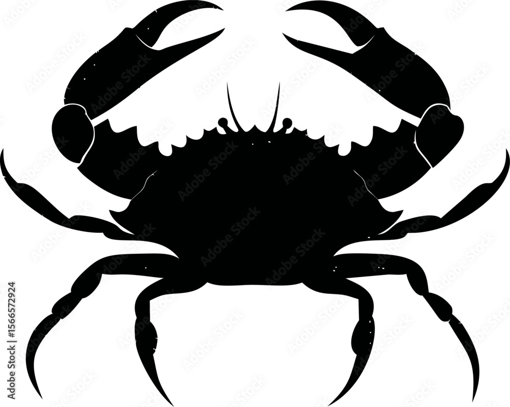 Poster black silhouette of a crab with claws raised in a defensive position
