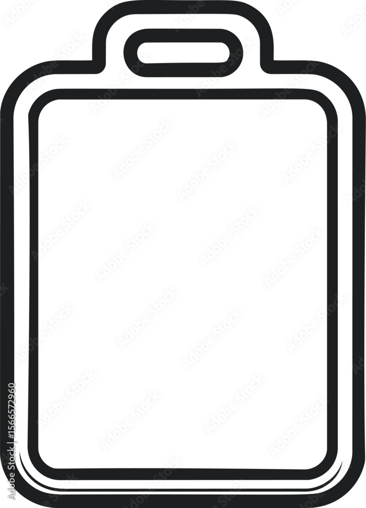 Poster Outline of a rectangular cutting board with handle in black and white illustration