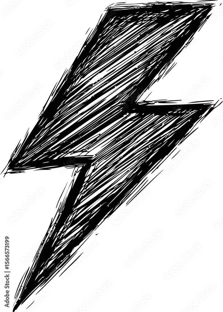 Poster black scribbled lightning bolt, abstract sketch design