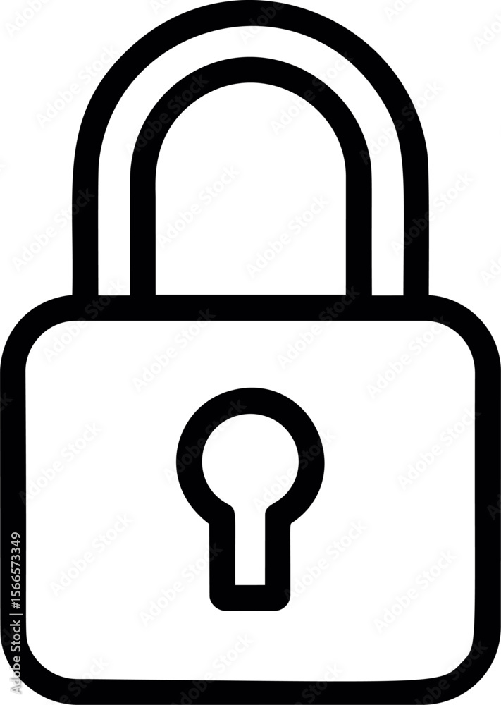 Poster black and white line art of a padlock symbolizing security concept
