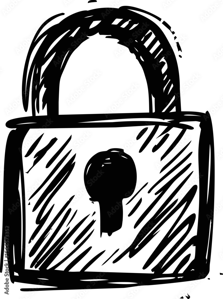 Poster black and white sketch of a padlock with keyhole, security concept