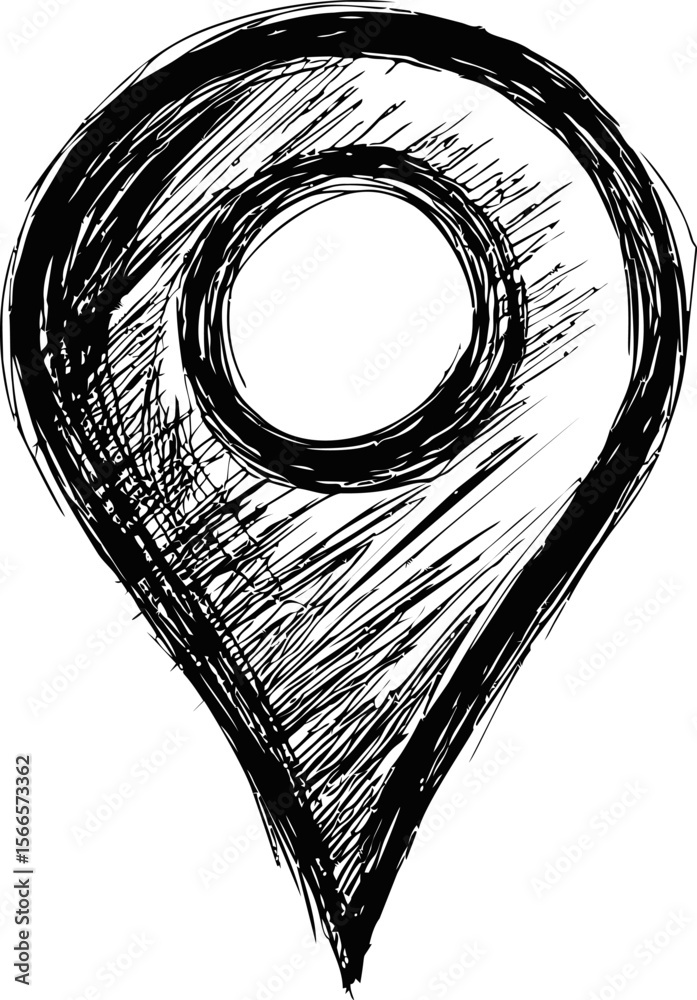 Poster scribbled black and white map pin illustration with sketchy texture art