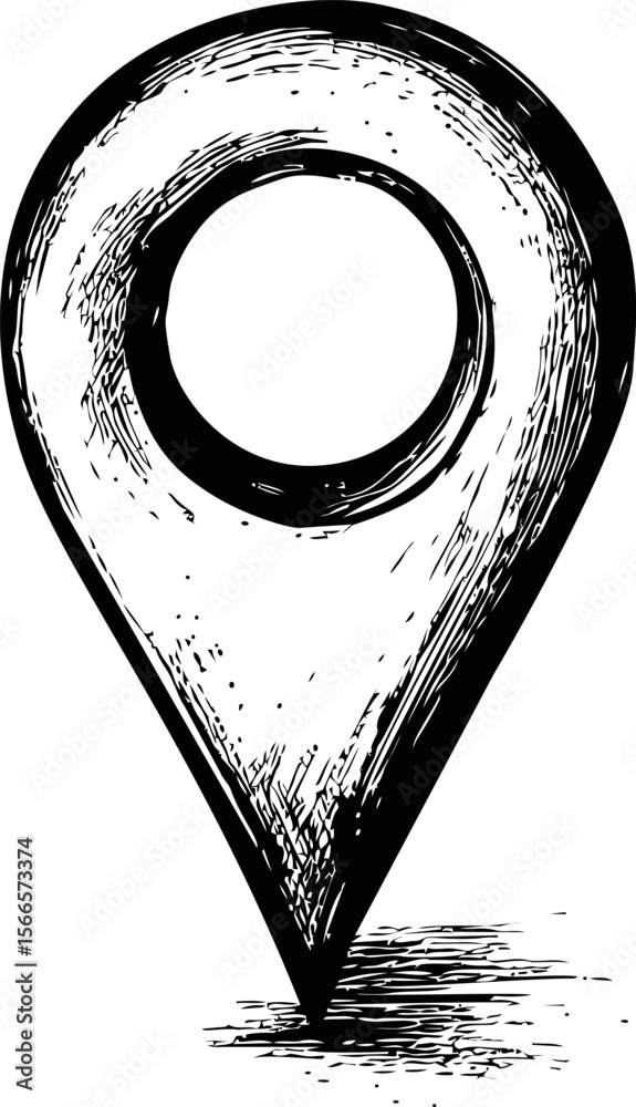 Poster black and white sketch of a location pin drawing as abstract art concept