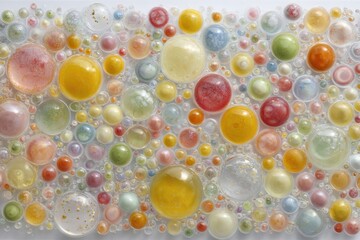A vibrant tapestry of colorful bubbles against a pristine white canvas