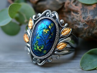 Blue gemstone ring with gold accents