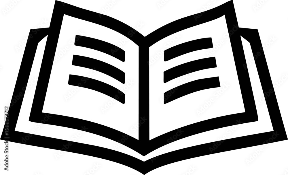 Poster black and white icon of an open book with visible pages