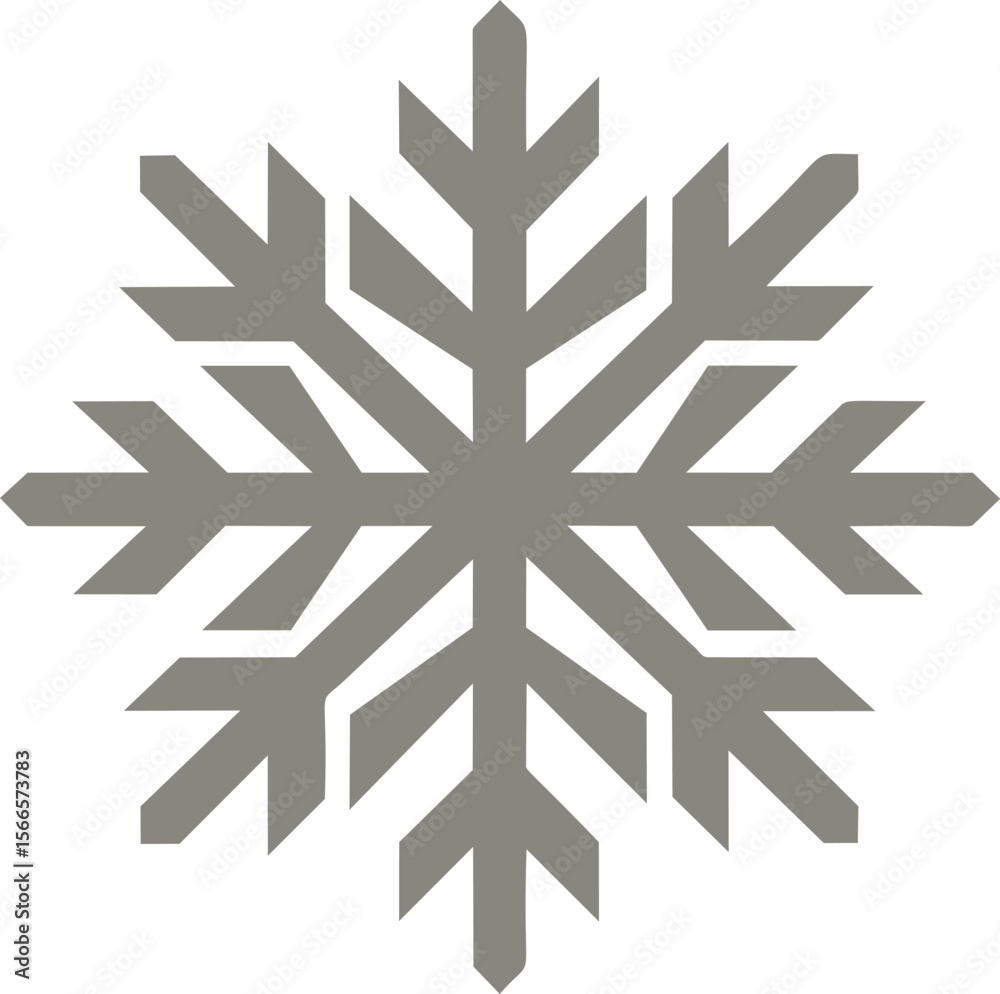 Poster gray symmetrical snowflake icon with six branches, minimalist design