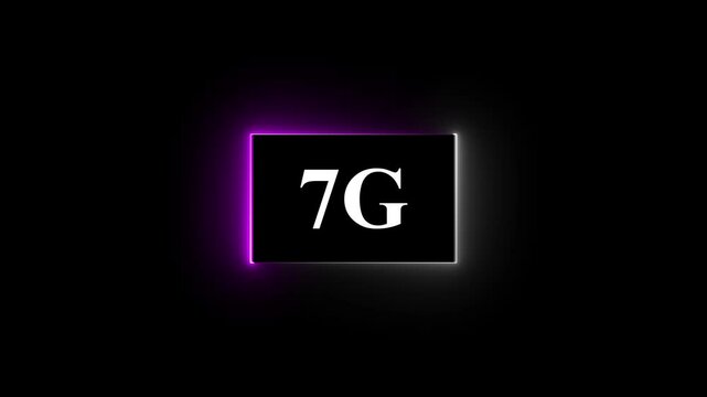 High-tech glowing 7g icon animation, on black background 7g high speed network communication technology animation 7g internet networking technology text icon.