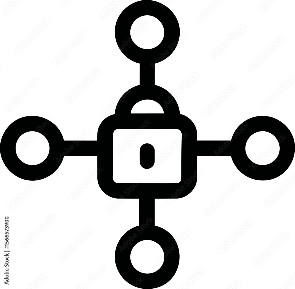 Poster secure network symbol with padlock in bold black and white design