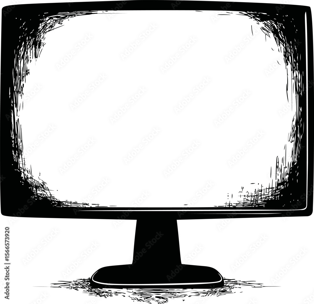 Poster Monochrome sketch of a blank computer screen with grungy edges illustration