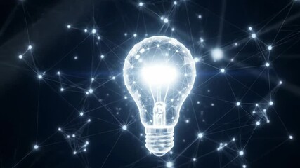 A radiant lightbulb with a polygonal overlay connected by lines and dots shines against a dark backdrop - Powered by Adobe
