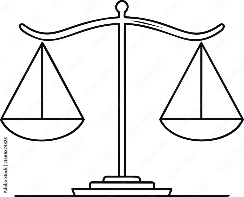 Poster outline illustration of an unbalanced scale symbolizing justice concepts