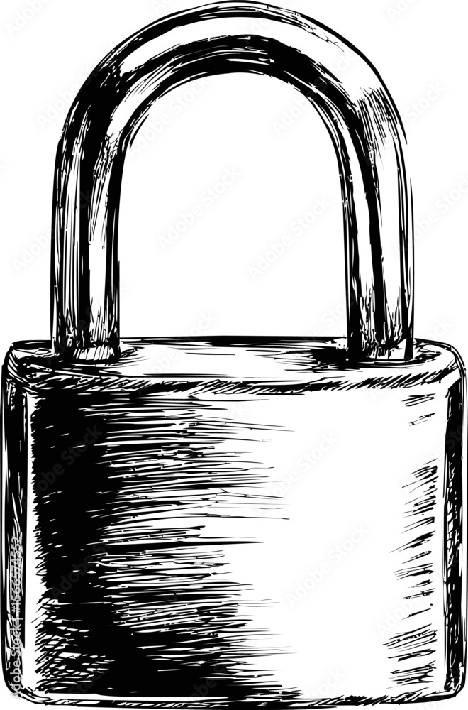 Poster black and white sketch of a padlock symbolizing security and protection