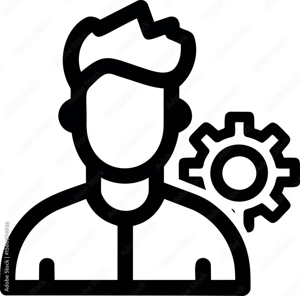Poster outline of a person with a gear symbol representing settings or profile icon