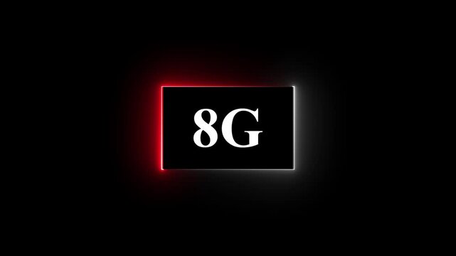 High-tech glowing 8g icon animation, on black background 8g high speed network communication technology animation 8g internet networking technology text icon.