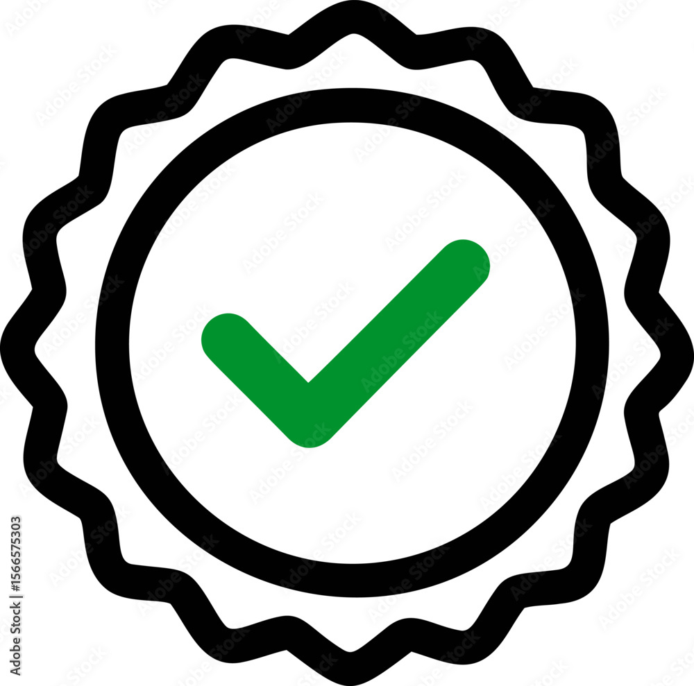 Poster Green checkmark inside a black outlined seal symbolizing verification concept