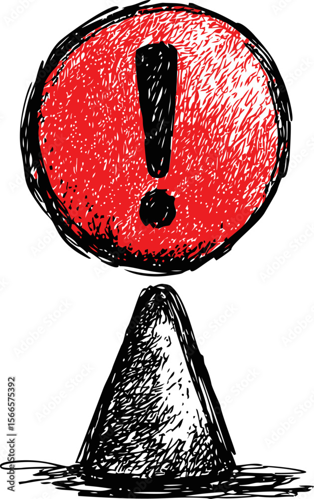 Poster hand-drawn red exclamation mark sign with sketchy style