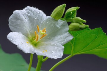 A Close-Up of a White Flower with Water Droplets on Its Petals