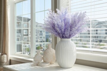 A Vase of Lavender on a Window Sill