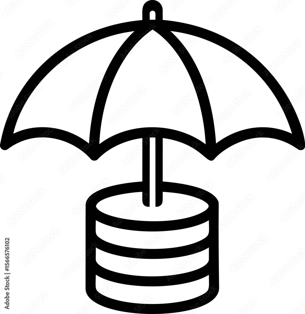 Poster Umbrella shading a stack of three disks in black line drawing style