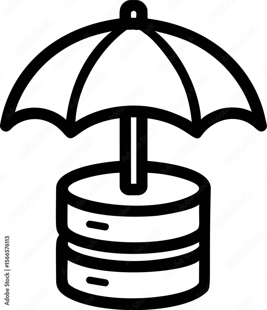 Poster Database icon with an umbrella symbolizing data management protection