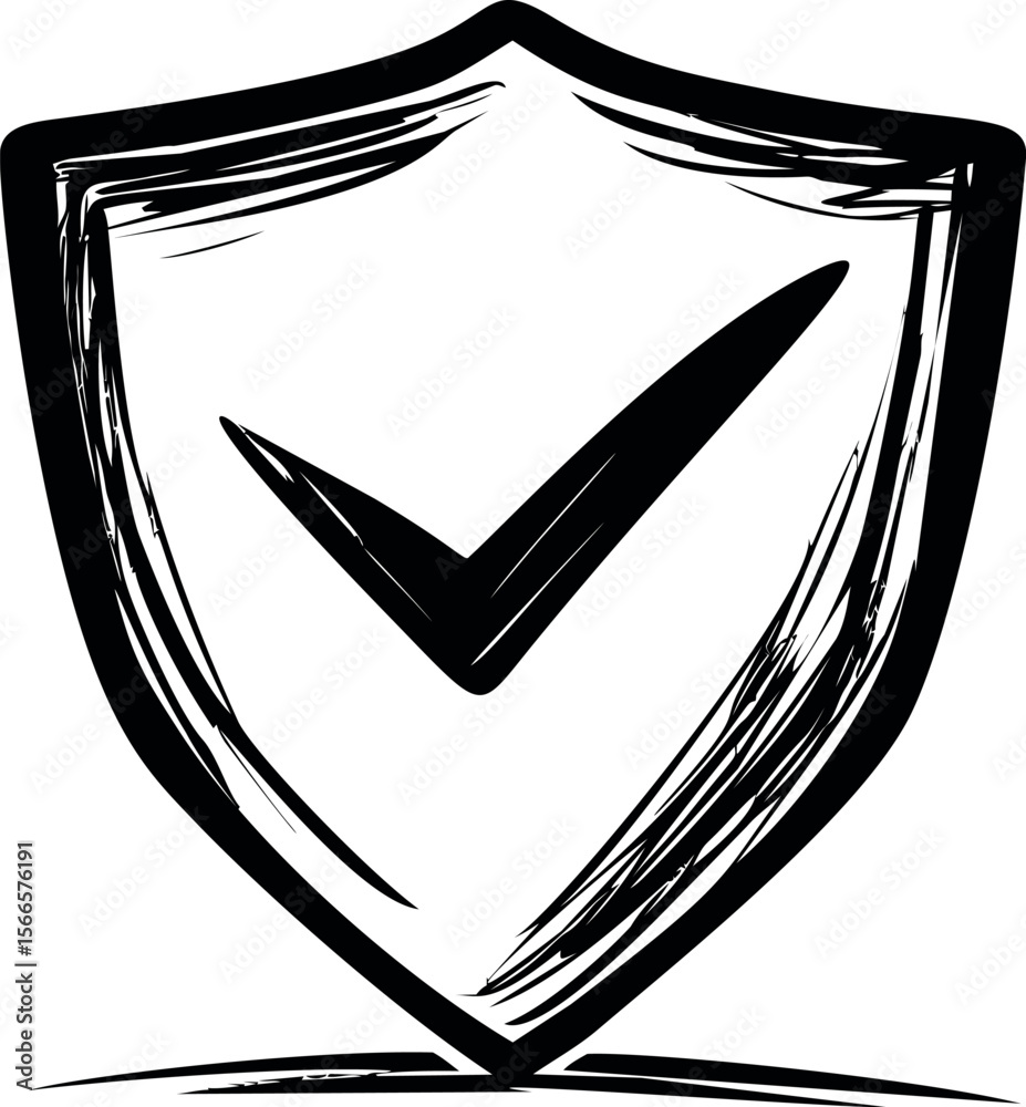 Aufkleber black and white sketched shield with checkmark symbolizing security concept