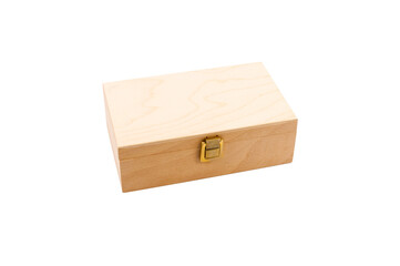 primo piano cofanetto in legno naturale grezzo isolata su sfondo bianco o trasparente