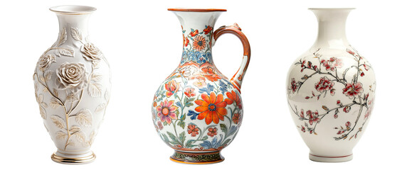 Luxurious Porcelain Vase with floral Pattern for Elegant Vase Set, isolated on a white background
