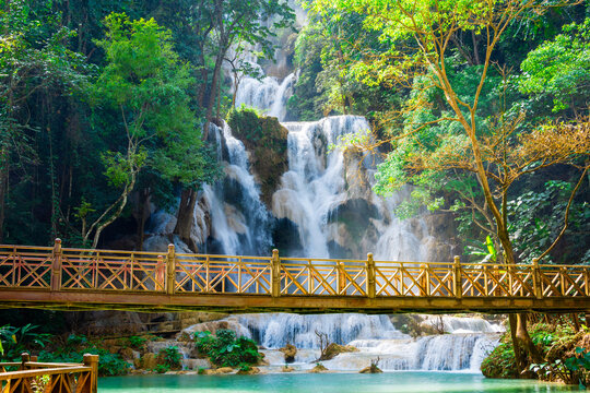 Kuang si waterfall or Tad Kuang Si in Luang Prabang Laos.