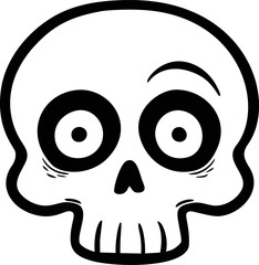 Fototapeta premium Cartoon skull with large eyes and expressive eyebrows in black and white