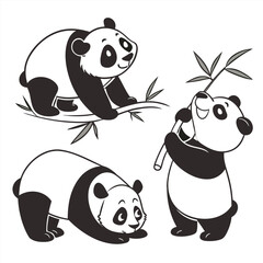 Cute Cartoon Pandas Climbing Bamboo icons ,ai generator