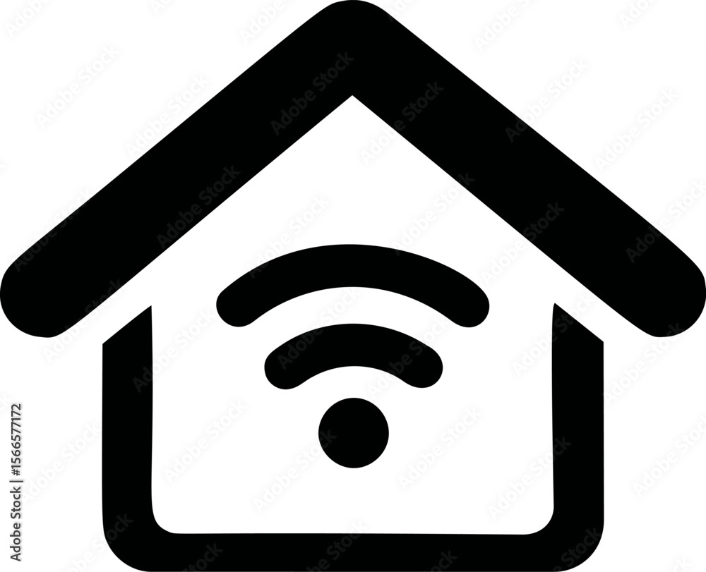 Poster black and white smart home icon with wifi signal and minimalist design