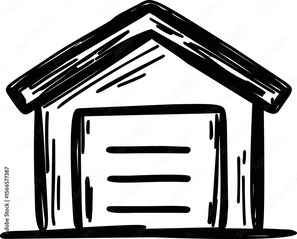 Poster simple black and white sketch of a house with a triangular roof